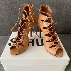 * NEW* SCHUTZ Lace-Up Leather Sandal Heels sz 6
